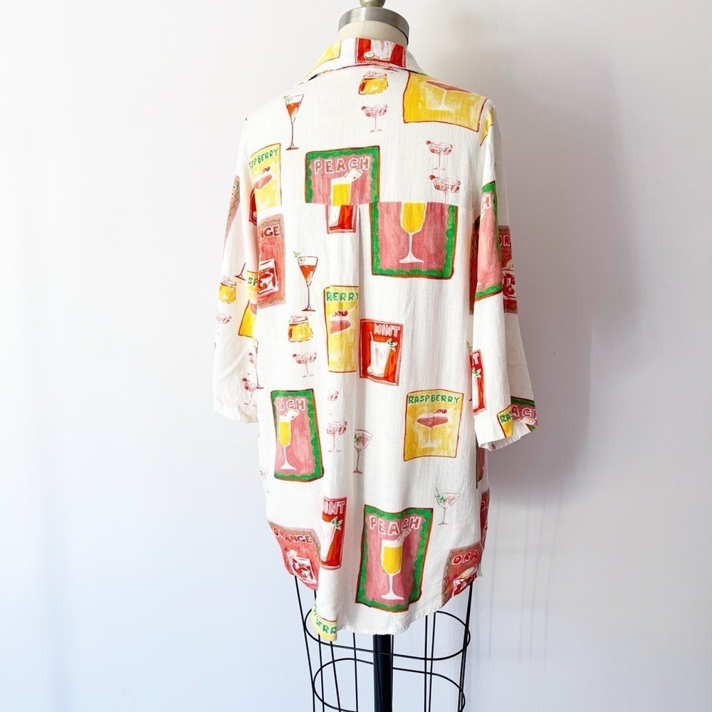 Label of Love Cocktail Print‎ Shirt White Linen Blend Oversized Graphic S - Picture 5 of 10